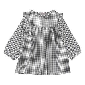 Emile et Ida Ruffle Shoulder Black White Gingham Check Vichy Baby Dress Size 9M